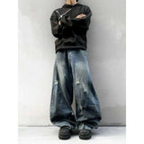 SHOPMOCHO Autumn New Men's 98% Cotton Jeans American Y2k Streetwear Hole Patchwork Design Denim Pants Youth Straight Baggy Stretch Jeans