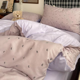 SHOPMOCHO Three-piece striped checkered down quilt set, including a down quilt cover and a pair of pillowcases (without filling), suitable