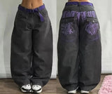 SHOPMOCHO American Y2K Street Color Stitching Washed Jeans Female Y2K Harajuku Hip Hop Popular Baggy Slim Spice Girl Wide-leg Mop Pants