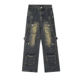 SHOPMOCHO Washed Vintage American Street Style Men's Jeans Spring Autumn Loose Straight Leg High Street Vibe Long Trousers
