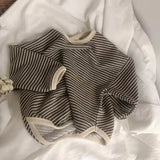 SHOPMOCHO Boys Sweaters Tees Spring Long Sleeve Korean Loose Striped Tops Children's T-shirts All-match Bottoming Girl Shirts