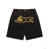 SHOPMOCHO Y2k American Retro Hip-Hop Printed Denim Shorts Summer Men And Women Fashion High Street Personalized Loose Straight Jeans