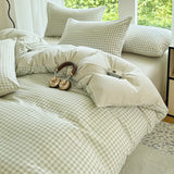 SHOPMOCHO 3pcs Simple, soft and skin-friendly duvet cover 3-piece set (1 duvet cover +2 pillowcases) (without core)Striped checkered