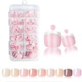 Shopmocho 120pcs/Box 9 Styles French Fake Press On Toenails Short Square Nude Pink French Glossy False Toe Nail Full Cover Summer Toe Tips