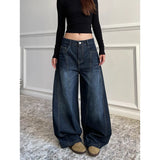 Shopmocho Blue Women's Retro Y2K 2000s Wide Leg Baggy Casual Denim Trouser High Waist Loose Jeans 2025 Autumn Harajuku Full Length Pants