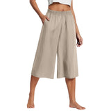 Shopmocho Feamle Casual and Versatile Lazy Style Wide Leg Pants With Pockets Lightweight High Waisted Loose Cropped Capris