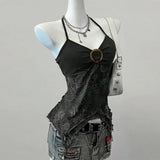 SHOPMOCHO Pink Sexy Spicy Girl Neck Hanging Strap Vest Women's Printed Mesh Splice Slim Fit Bared Chest Top Elegant Commute Style 2026
