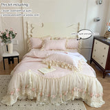 SHOPMOCHO 3pcs Korean style Duvet Cover Set (1*Duvet Cover + 2*Pillowcase, Without Core), Lace embroidery Bedding Set