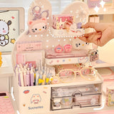 SHOPMOCHO Desktop Hole Board Storage Box Desk Organizer Girls Cute Pen Holder Storage Stationary Rack Korean Kawaii Bunny Cosmetic Shelf
