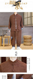 SHOPMOCHO Chinese Style Men Casual Set Ethnic Two Piece Cotton Comfort Stand Collar Jacket Retro Frog Buttons Cuff Ethnic Print Loose Fit