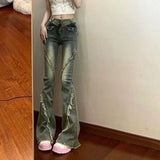 Shopmocho Ankle-Length Denim Flare Pants High Waist American Vintage Trousers Slim Women Chic Wide Leg Street Y2k Jeans Summer Zipper