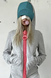 SHOPMOCHO New Y2K American-style women's solid color large zipper loose cropped color-block hoodie fashionable street Harajuku style