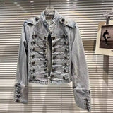 SHOPMOCHO 2026 Autumn New Fashion Metal Buckle Design Shoulder Strap Denim Short Jacket For Women High Street Coat Female 11A06995