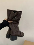 SHOPMOCHOWoman Boots Knee High Platform Chunky Heels Trend Punk Gothic New Rock Leather Fashion Women's Shoes Motorcycle Footwear Q221