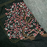 SHOPMOCHO Y2K 2000s Cherry Blossom Pocket Embroidery Fashion Hip Hop Loose Men And Women Clothing Retro Casual Wide Leg Streetwear
