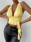 Shopmocho Women's Sexy Tight Fitting Deep V-neck Pleated Top Tight Fitting 2025 Spring Beach Resort Nightclub New Model Women's Sexy Tigh