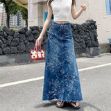 Shopmocho 2025 Trend Women's Y2K Jeans Skirt - Flared Hem High Waist Printed Denim Maxi Skirt  A-Line Bodycon Midi Length Wrap Skirt