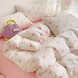 SHOPMOCHO 3pcs Pink Bow Duvet Cover Set with 2 Pillowcases, Cozy and Breathable Quilt Cover Suitable for All Seasons