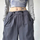 SHOPMOCHO 2025 Autumn New Women's Cargo Pants American Style Loose Fit Long Pants For Sports Casual Bell Bottoms Floor Length
