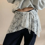 SHOPMOCHO Apparel Accessories French Lacing Lace Mini Skirt Embroidery Irregular Hemline Lace Up Ruffles Skirt Y2K Apron Wrap Skirt