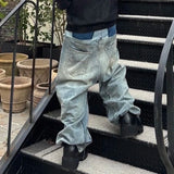 SHOPMOCHO CUT-UP Double-layer Double Waist Patchwork Baggy Jeans for Men and Women Straight Casual Loose Denim Trousers Oversized