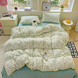 SHOPMOCHO Flower Printed Duvet Cover Sets Queen/King Bedding Set with Shell Edge Washed Cotton dekbedovertrek 240x220  이불 커버 Bed Cover Set