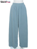 SHOPMOCHO Weird Puss Y2K Casual Wide-Leg Pants Women Autumn Loose Simple Basic Pocket High Waist Trousers Corduroy Streetwear Long Bottoms