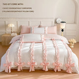 SHOPMOCHO 3 Piece Sheet Set  pink bowknot duvet cover Set ， comfortable Bedding Set Bedspread for All Season