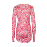 Shopmocho Spring New Women Dresses Sexy Pink Leopard Print Dress Streetwear Fashion Hollow Out Long Sleeves O-Neck Female Dresses Clothing