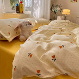 SHOPMOCHO Fashion Floral Duvet Cover Set with Flat Sheet Pillowcase No Filler Girls Twin Full Queen Size Korean Soft Bedding Set