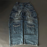 SHOPMOCHO Street Fashion New Old Washed Heavy Work Jeans Women Y2K Gothic Harajuku Hip Hop Popular Joker Couple High Waist Wide Leg Pants
