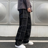 SHOPMOCHO Cargo jeans Men Wide Leg Jeans Hip Hop Casual Men's Straight Baggy Denim Pants Streetwear Skateboard Pant Neutral Trousers