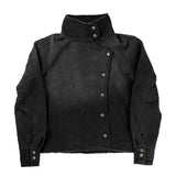 SHOPMOCHO Y2K White Fencing Jacket Retro Bakastroll High Neck Loose Casual Denim Jacket Fashionable High Street Men Women Hip Hop Clothing