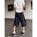 SHOPMOCHO Hip Hop Retro Waist Inverted Design Men Denim Shorts Instagram Gothic Street Apparel Loose Straight Leg Pants Sports Pants