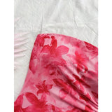 Shopmocho Women's 2025 Floral Print Tube Mini Dress Strapless Backless Party Club Short Ruched Drawstring Bodycon Party Dresses Streetwear