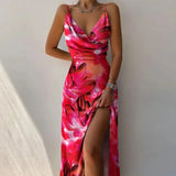 Shopmocho Women Print Dress Camisole V Neck Sleeveless A Line Long Dresses Spaghetti Strap Sexy Evening Skirt Prom Summer 2025 Vestidos