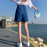 SHOPMOCHO Casual Plus Size Summer Denim Shorts Woman Loose Wide Leg Jean Baggy Shorts Women Cotton Ealstic Waist Short Pants Bermuda Femme