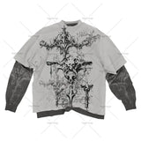 SHOPMOCHO Gothic Southpole Long Sleeve Man Retro Fashion American Skull Print Oversize T-shirt Autumn Sun Proof Tops