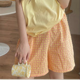 Shopmocho Summer Loose Plaid Shorts Women Ins Style Shorts High Waist Slimming Wide Legs Casual Home Pants Outdoor Wearing Walking Shorts