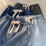 SHOPMOCHO Loose Straight Leg High Waist Elastic Waist Men's Jeans Spring Summer Vintage High Street Trendy Wide Leg Personalized Straight