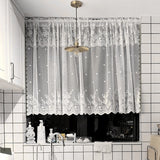 SHOPMOCHO 1PC White Short Lace Curtain,Cute Floral Pattern Kitchen Valance,Window Valances Pastoral Tulle Voile Home Decor Kitchen Door
