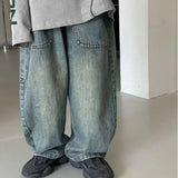 SHOPMOCHO Children's Retro Jeans Loose Straight Pants Wide Leg Pants for Boys and Girls 2025 New Spring Autumn Kid's Denim Pocket Trousers