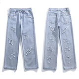 SHOPMOCHO Cross Embroidery Y2k Jeans Mens Straight Denim Pants Casual Vintage Jeans Versatile Fashion Streetwear Spring High Street Pants