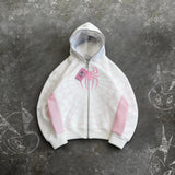 SHOPMOCHO American Retro Spider Patchwork Print Hoodies Fashion Oversized Loose Full Zipper Hoodie Men Jacket Gothic Street Y2k Sweatshirt