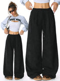 SHOPMOCHO Women's Retro Corduroy Cargo Pants Casual Drawstring Straight Sports Pants Drape Daily Commuting Wide Leg Pants
