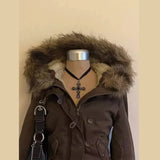 SHOPMOCHO Autumn And Winter New Fashion Casual Fur Collar Jacket Female Y2K High Street Popular Padded Velvet Cotton-padded Jacket Coat
