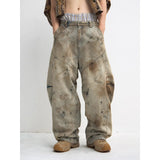 Shopmocho Washed And Old Design Jeans, Gender-free Heavy Industry, Dirty Wash Wide-leg Loose Scimitar Pants 2025