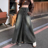 SHOPMOCHO Women Denim Skirts Solid Skirt A Line Button Pocket Ankle Length Zipper Fly Empire Waist None Strech Casual Loose 2026 Autumn