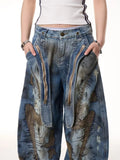 SHOPMOCHO American Heavy Industry Denim Pants Y2K Retro Messy Needle Ribbon Embroidery Wash Loose Casual High Waist Wide Leg Jeans