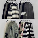 Shopmocho Soft Faux Mink Stripe Color Block Sweater Women's Autumn Winter Loose Design Lazy Style Knitted Top Thick Winter Suitable